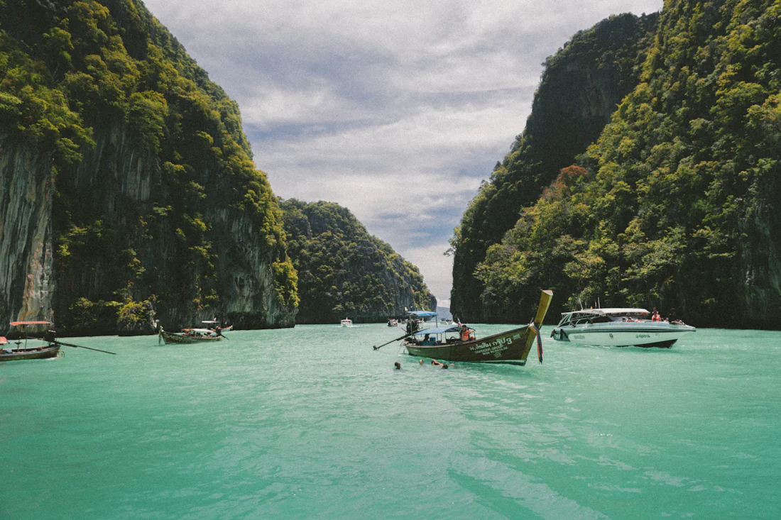 Wooden boats in turquoise water